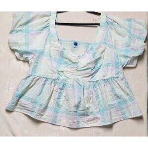 Old Navy Crop Top Womens 4x Colorful Puffed Sleeve Elastic Stretch Square Neck